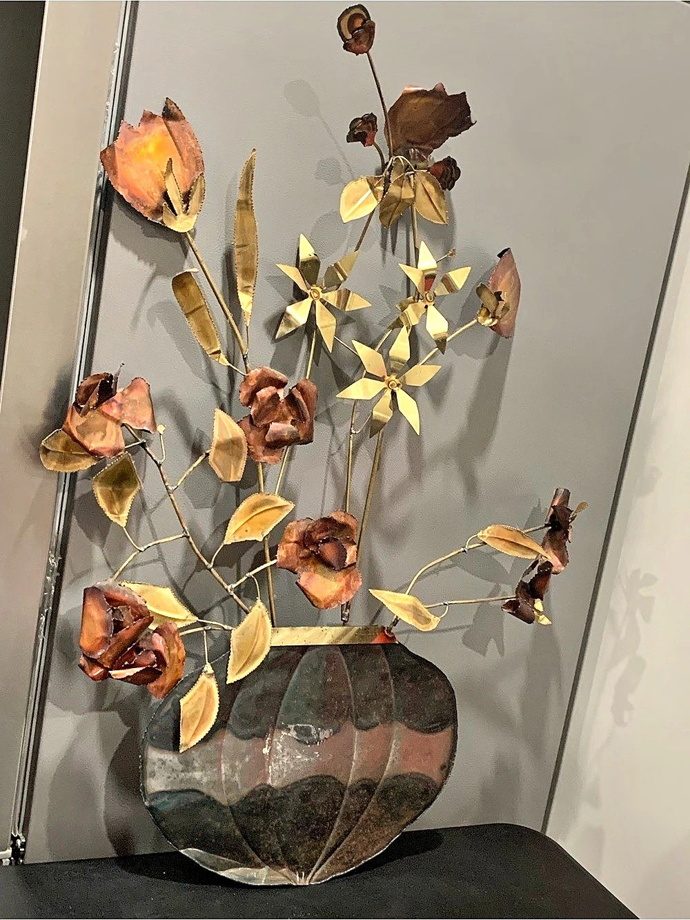Botanical Metal Floral Arrangement in Gold & Brown